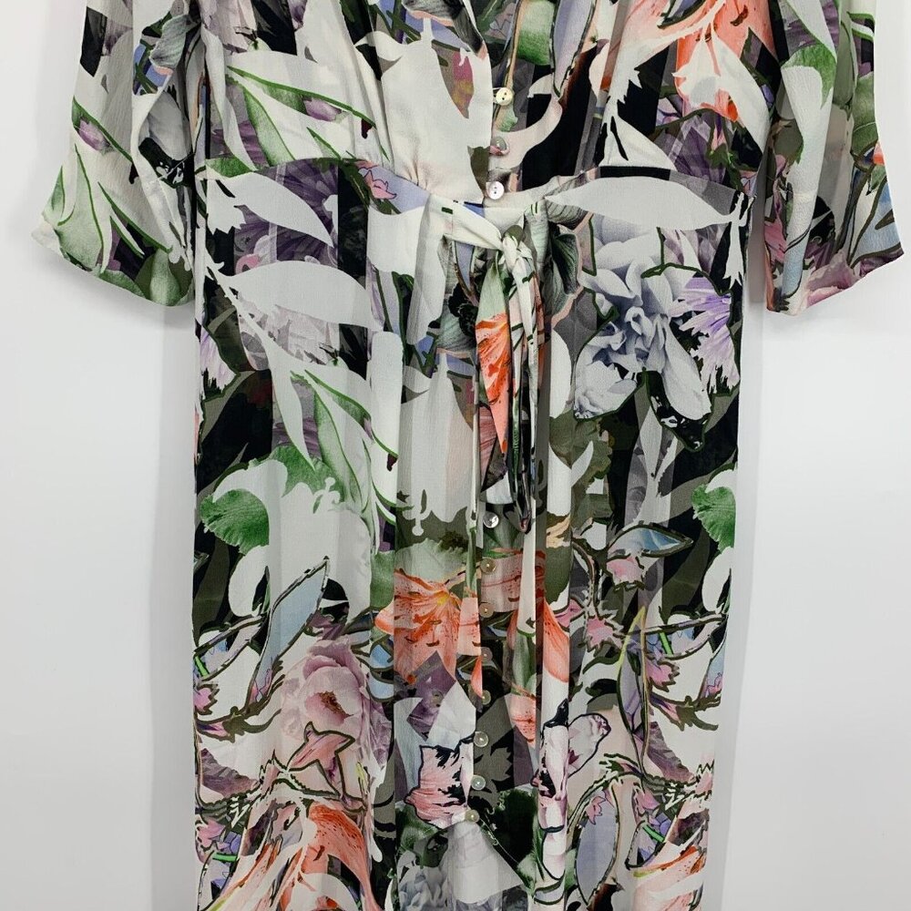 Johanne Beck Dress Floral Print V Neck Button Down Hi Lo Maxi - Picture 6 of 13
